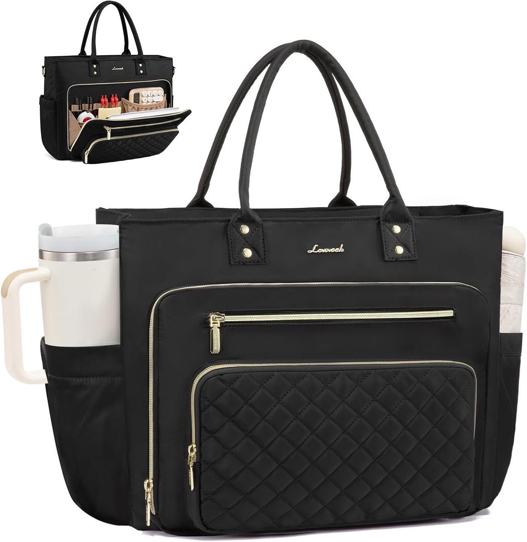 LOVEVOOK Laptop Tote Bag for Women, Work Bags Computer Laptop Bag, Teacher Tote Bag, Professional Briefcase Business Large Purses Handbag, Black, 17 Inch