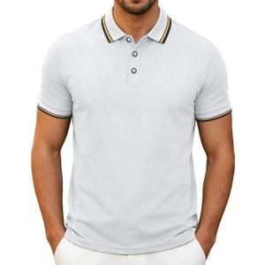 Men's Golf Polo Shirts Short Sleeve Striped Casual Polo Shirts for Men Dry Fit Tennis T-Shirt Tops (White, XXL)