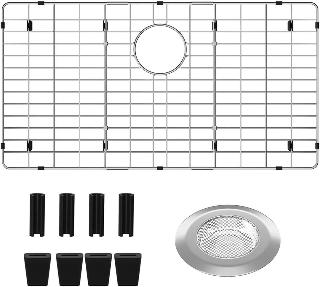 27-9/16" x 14-9/16" Sink Protectors for Kitchen Sink, Metal Sink Rack for Bottom of Sink Rear Drain, Stainless Steel Sink Protector for Kitchen (Silver, Separable,27-9/16" x 14-9/16", Rear Drain)