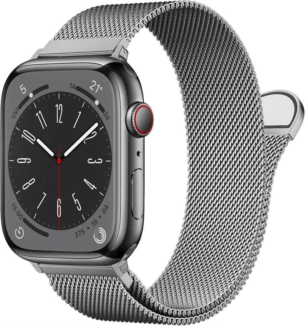 Original Stainless Steel Milanese Loop Compatible with Apple Watch Band 38mm 40mm 41mm 42mm 44mm 45mm 46mm 49mm, Magnetic Clasp Replacement Band for iwatch Series 10, 9, Ultra 2, SE, Ultra, 8 7 6 5 4 3 2 1, Women & Men Watch Strap for iWatch (Titanium, 41mm/40mm/38mm)