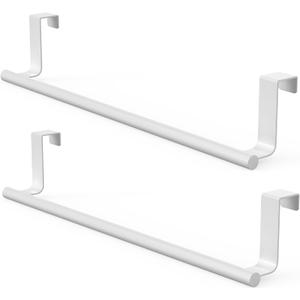Over-Cabinet Door Towel Rack, 14-inch Extra-Long Stainless Steel Bar for Kitchen & Bathroom Cabinets (NOT for Room Doors), Fits Cabinet/Wardrobe Doors up to 0.8", 2 Pack, White