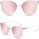 Retro Round Sunglasses for Women, Pink Sunglasses Womens with Classic Trendy Frame Sunnies Shades UV400 Blocking