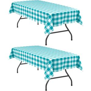 Hiasan Plaid Tablecloth Waterproof, 2 Pack, 54 x 80 inch - Checkered Table Cloth Rectangle for Spring Party/Outdoor Picnic/Kitchen Dining, Turquoise and White