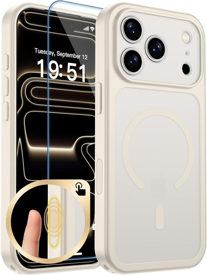 zapica Magnetic for iPhone 17 Pro Max Case, Upgraded [Camera Control Button] [Full Camera Protection] [with 1 Screen Protector] Translucent Matte Shockproof Protective Phone Cover, Creamy White