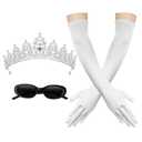 Princess Costumes Accessories for Women Silver Crown Headband Queen Tiara Long White Gloves and Sunglasses Set for Women's Princess Costume Party Cosplay Dress Up Bachelorette Party Decorations (Silver-03(no Headphones))