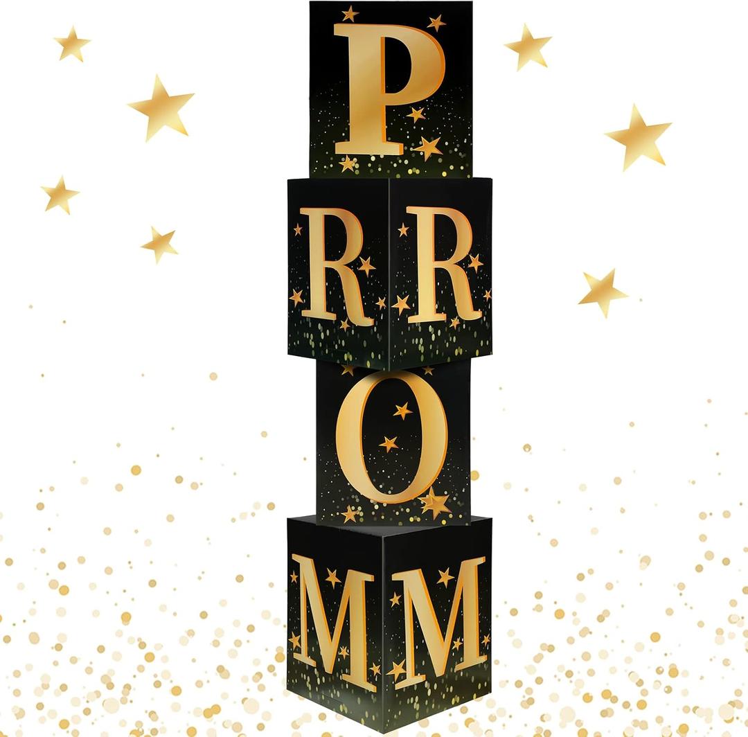 Sotiff 4 Pcs Large Prom Column Standup Photo Booth 2026 Prom Decorations 51.18inch Black and Gold Grad Night Party Decor for 2026 Graduation Decorations Supplies