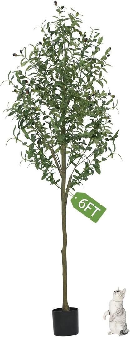 Olive Trees Artificial Indoor 6FT - Faux Olive Tree with Realistic Branches and Fruits - Potted Silk Tall Artificial Plant for Home Office Living Room Decor 