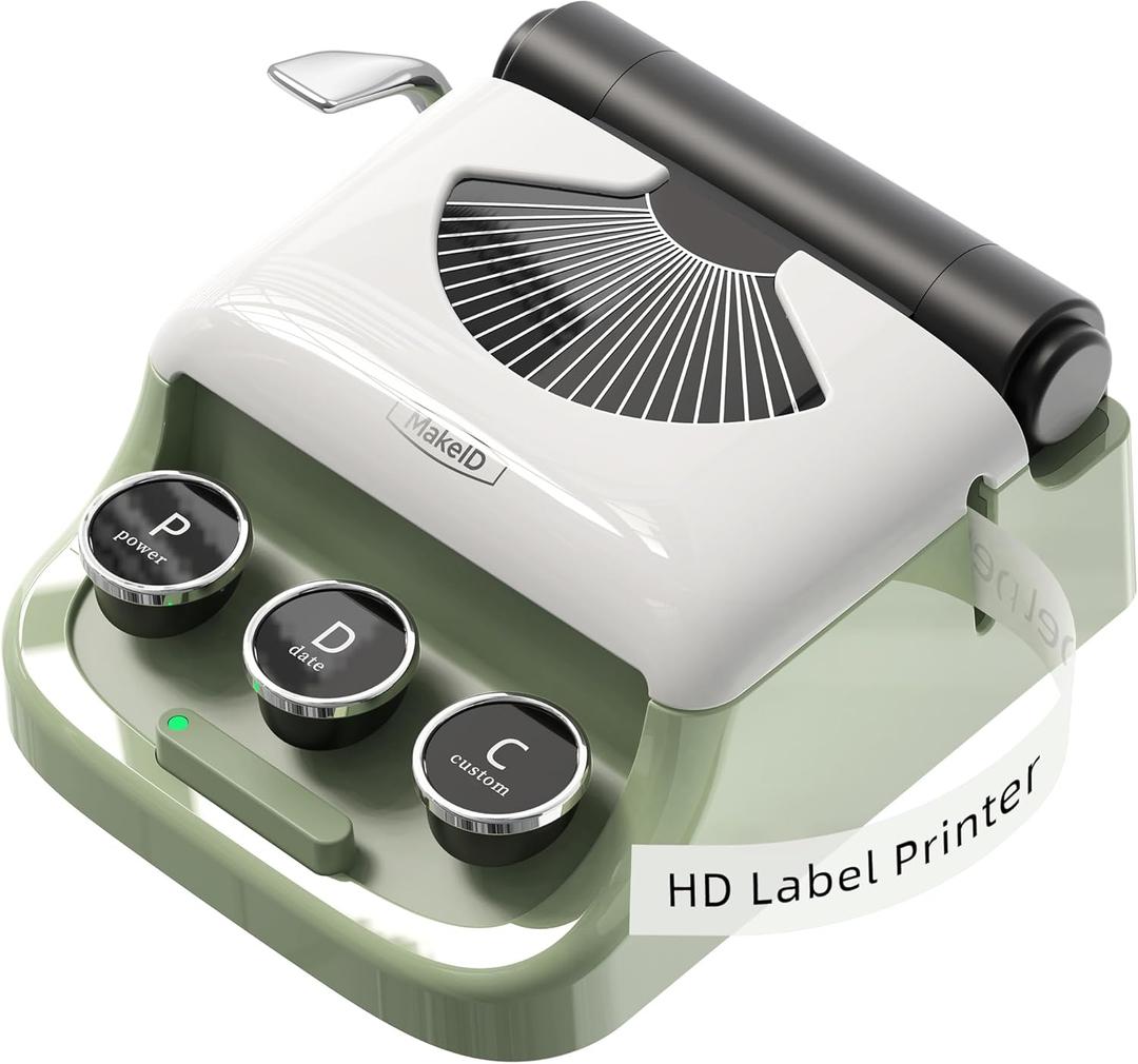 Makeid Q1 Label Maker Machine with Tape - Portable Bluetooth Label Makers for Home & Office Organization - Compatible with Apple iOS & Android - Clear Prints, Custom Templates & Fonts, Retro Design (Green)