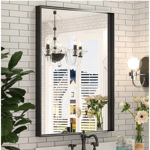 Keonjinn Black Bathroom Mirror 22 x 30 Inch, Brushed Black Framed Mirror for Over Sink, Rectangle Wall Vanity Mirror with Square Corner, Alumium Frame
