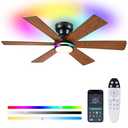 Asyko 46In Low Profile Ceiling Fans with RGB Light,Ceiling Fan, Modern Flush Mount Fan Light for Indoor Bedroom, Kids Room,Dimmable+3CCT, Quiet Reversible Motor
