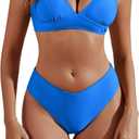 fatty tiger High Cut Bikini Sets for Women Deep V Neck Criss Cross Back Two Piece Swimsuit Cheeky High Waist Bathing Suit (Blue, S)