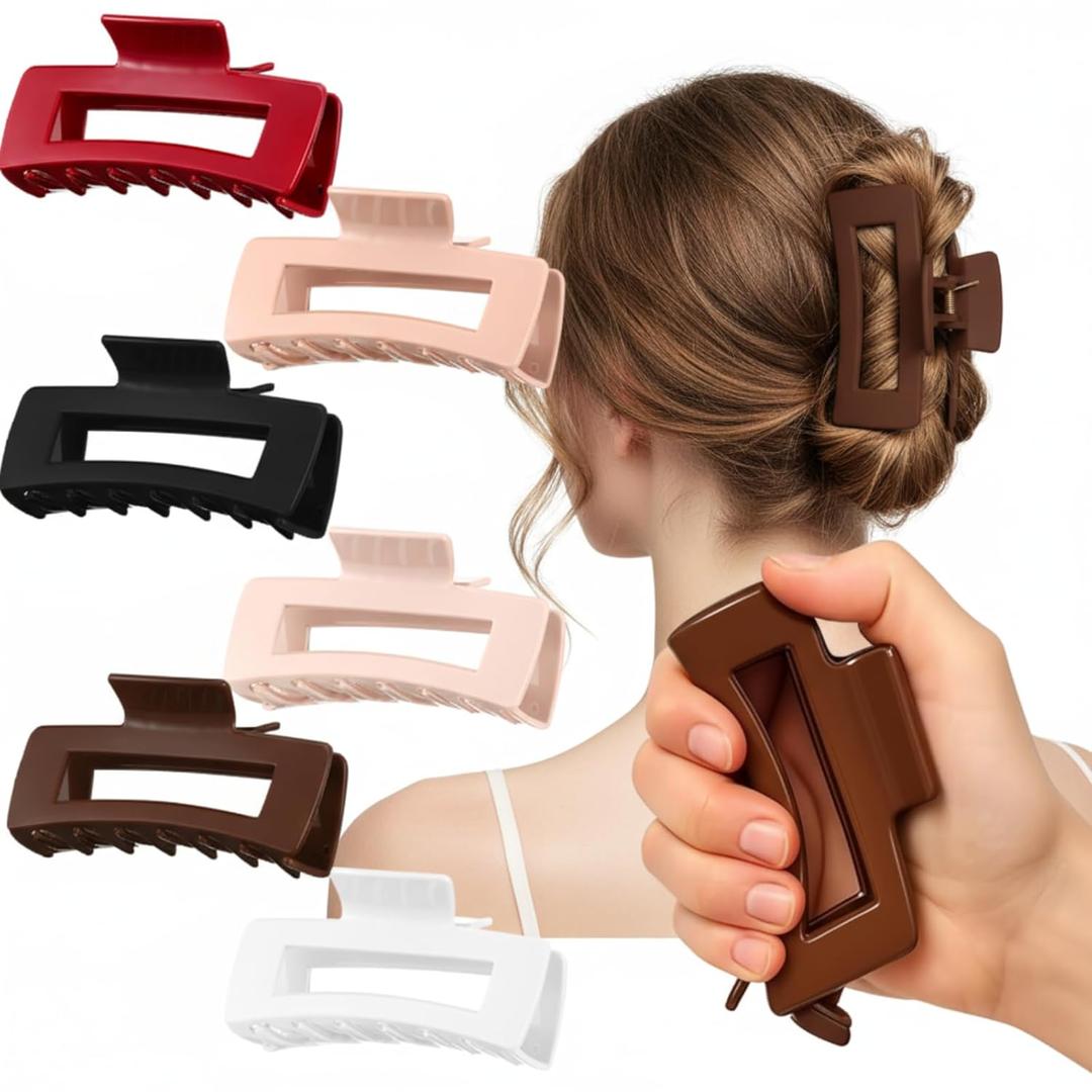 6 Pcs Cloud Claw Clip for Women 4.1 Inch Soft Silicone Claw Flexible Hair Clip Large Square Non Slip Barrettes Ponytail Hairpins for Thick Thin Curly Hair, Ideal Gifts for Women, 6 Color