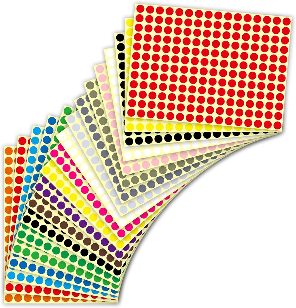 2 x 3840 PCS Colored Dot Stickers, Round Colored Labels, 20 Sheets Circle Dot Stickers, Color Coding Labels Circle, Small Round Label for Coloring, Marking, Office, Classroom, 16 Colors