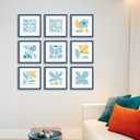 12x12 Picture Frame Set of 9, Photo Gallery Wall Frame Set, Display Pictures 8x8 with Mat or 12 x 12 Without Mat, Square Frame Picture Frames Collage Wall Decor, Blue