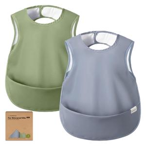 KeaBabies Waterproof Bibs for Baby Girl,Boy  2-Pack Lightweight, Large Baby Bibs for Eating, Wearable Food Catcher, 6-12 Months Infant Feeding Essentials, Smock for Toddlers 1-3, Kids (Slate) (Mod)