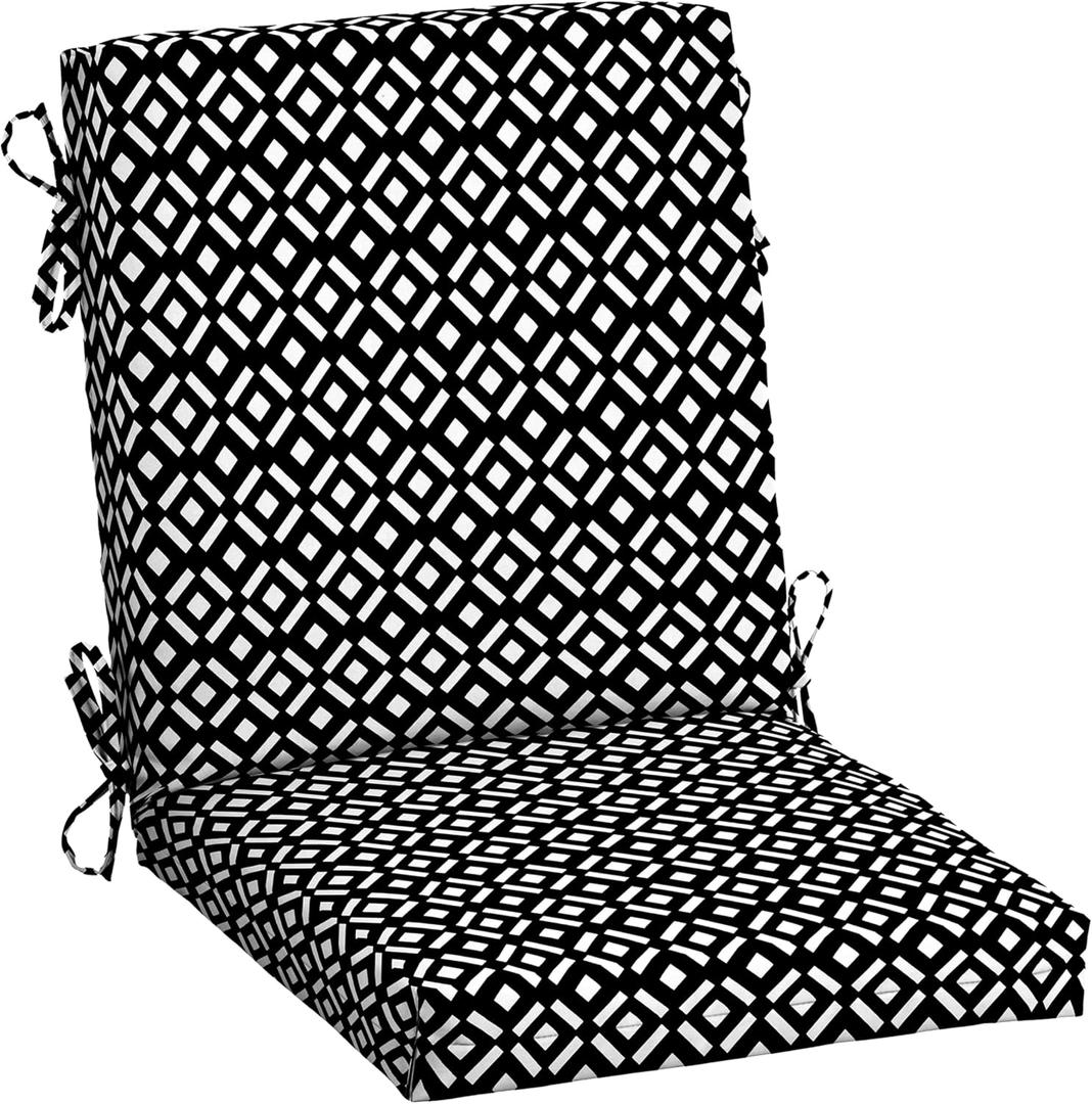 Arden Outdoor Midback Chair Cushion, 18x36.5, Black Demi Tile | Dining Chair Cushion, Rain-Proof Seat Pad, Fade-Resistant, Mold and Mildew Resistant, 18 x 16.5