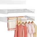 Wall Mounted Clothes Drying Rack Folding Indoor, Foldable Laundry Drying Rack Collapsible, Invisible, Space Saving, Retractable Towel Drying Rack, with Wall Template(5 Drying Rods, White 32")