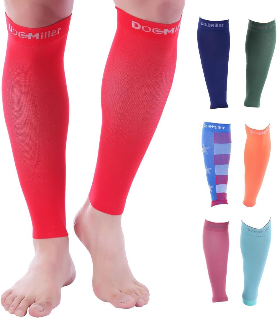 Doc Miller Calf Compression Sleeve - 1 Pair 20-30mmHg Support (Red, L)