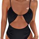 Blooming Jelly Womens One Piece Swimsuit Tummy Control Bathing Suit Sexy Slimming Flattering Cute Cheeky High Cut Swimwear, Size L