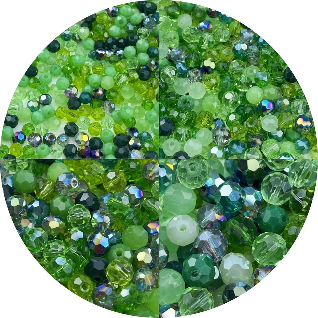 550pcs Round Crystal Glass Beads 3mm 4mm 6mm 8mm Round Faceted Spacer Beads for Jewelry Making Bracelet Earring Necklace Wind Chimes Suncatchers DIY Craft Making Supplies (Green Series)