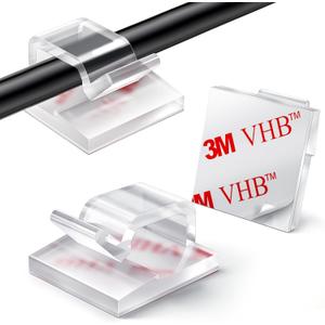 60Pcs Christmas Light Clips, Hooks for Outdoor String Lights Clips, Adhesive Cord Organizer Hooks, Sticky Wire Holder for Hanging Christmas Lights, Wall Cable, Fairy Lights (Clear, Medium)