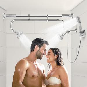 OURBAOFU Tandem Shower, Dual Shower Heads for Couples & Handheld head, Triple Shower Head System for Two People, High Pressure and Adjustable Double Shower Heads and Handheld Shower Head（Silver)