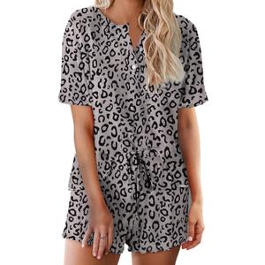 Ekouaer Tie Dye Pajamas Set Womens Loungewear Sleepwear 2 Piece PJ Sets (Medium, Gray Black Leopard)