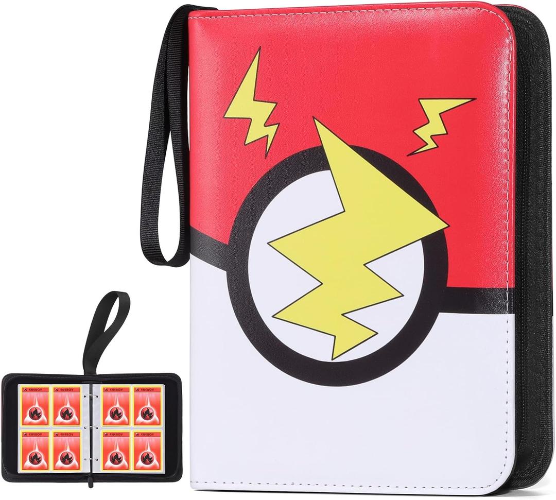 Card Binder 4-Pocket, Trading Card Collector with 50 Removable Sleeves, 400 Cards Pocket Portable Album Holder Book(Red)