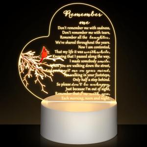 Coume Memorial Gift Night Light Clear Crystal Acrylic Heart Sympathy Gifts Sign LED Light Remembrance Bereavement Decor Condolence Present for Loss of Loved One(Red Cardinal Bird Style)