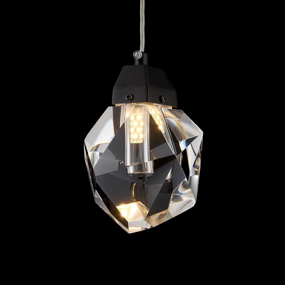 1-Light Black Crystal Pendant Light, Modern Mini Hanging Ceiling Light with Diamond K9 Prism, Dimmable LED Pendant Lamp for Kitchen Island, Dining Room, Bedroom, Hallway, Bar