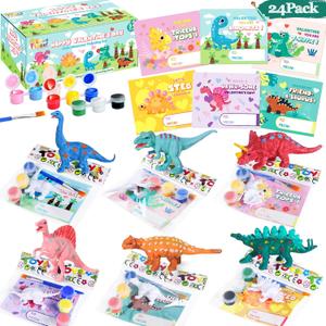 SpringFlower 24 Pack Valentine's Day Cards for Kids with Dinosaur Painting Kit for School Classroom Valentine's Gift Exchange, Valentine's Party Favor for Kids, Valentine's Prizes and Events