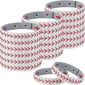 Retrowavy Genuine Leather Baseball Bracelet Baseball Party Favors Gifts Sport Wristbands Team Theme Birthday Gift for Teens 18 PCS