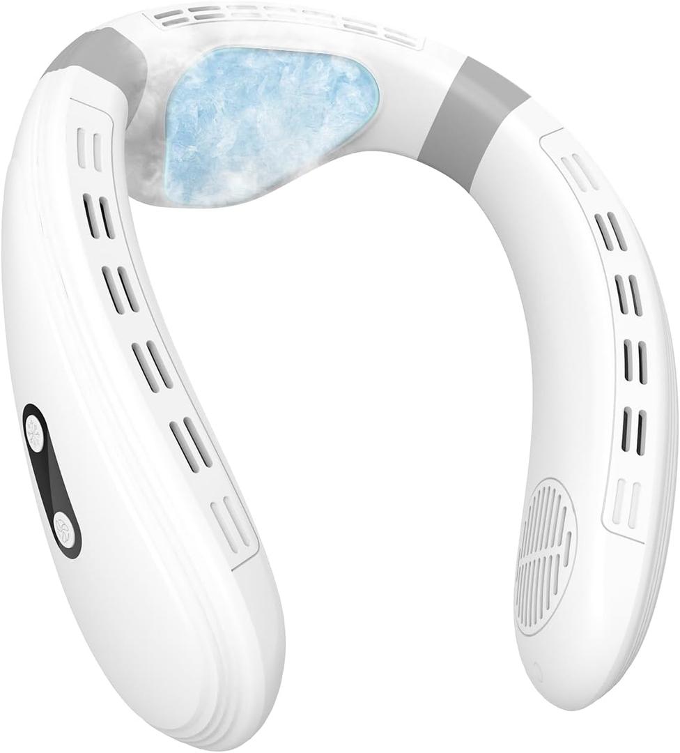Neck Fan Back-Windy 6000mAh with Cooling Plate Cold Compress Bladeless Portable Thermo-Electric Cooler Rechargeable Holiday Essentials for Women Men Outdoor Camping Gardening Walking(White)