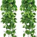 2-Pack Fake Hanging Plants, Faux Hanging Plant Artificial Greenery for Living Room Bedroom Boho Wall Shelf Indoor Outdoor Decor (Green Pothos Ivy Vines)