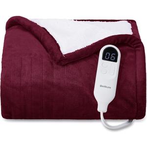 Bedsure Heated Blanket Throw Blanket - Fast Heating Electric Blanket, Soft Flannel Heated Throw with 4 Time Settings, 6 Heating Settings, Warm Gifts for Grandma (50x60 inches, Burgundy)