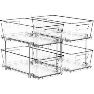 Simple Houseware 2 Tier Basket Drawer Cabinet Pull-Out Organizer, 2 Pack, Clear