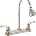 RV Kitchen Faucet,Camper Faucet Kitchen Replacement RV Sink Faucets with Flexible Arch 360 Swivel Rotatable Sprayer for Campers,Travel Trailers,Motorhomes,8 inch 2 Hole,Non-Metallic,Brushed Nickel