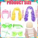 36 Pcs Colored Wig Set with 12 Pcs Wig Caps and Heart Shape Sunglasses, Long Curly Wigs to Short Bob Hair Wigs for Bachelorette Parties