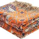 VANJOROY Boho Throw Blanket for Bed Couch 60" x 80", 100% Organic Cotton Skin-Friendly Ultra Soft Quilt Throw - Floral Rustic Living Room Decor Luxury Reversible Blanket for Sofa Chair and Gift