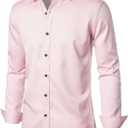 JEMITOP Men's Stretch Wrinkle Free Dress Shirt Formal Prom Wedding Long Sleeve Button Down Shirts (Pink, XL)