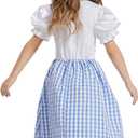 Kids Girls Wizard Costume Fancy Dress Plaid Print Puff Sleeves Gingham Dress (7-8 Years)