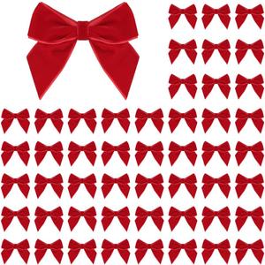 50 PCS Red Velvet Bows for Christmas Tree, 2.75" Small Velvet Ribbon Bows for Gift Wrapping, Mini Bows for Crafts, Bow Decorations for Party Baby Shower Birthday Wedding (Red, 50PCS)