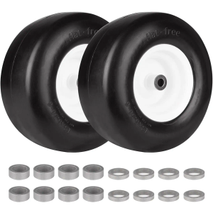 13x6.50-6 Heavy Duty Solid Tubeless Tire w/Steel Rim Fits Deck 38"- 68" Commercial Lawn Mower Garden Tractor- Hub Length 4"-7.1", Bore φ3/4" Grease Oil Infused Bushing, 136506 T161(Set of 2)