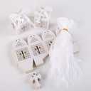 LEMESO 50 Pack Baptism Laser Cut Favor Boxes 2x2x3 Inch White Small Gift Boxes with Dotted Fold Lines Silk Ribbons and Cross Tags for Christening First Communion Wedding Baby Shower Bautizo