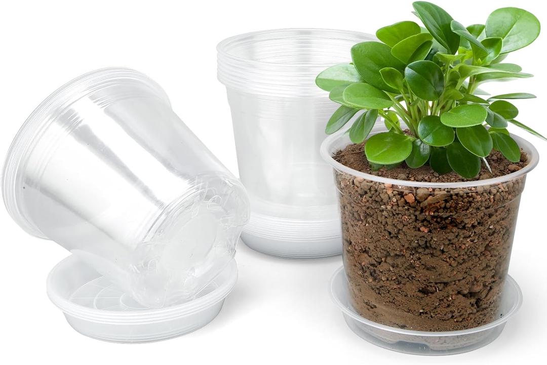 3 Inch Clear Nursery Pots with Drainage Trays, 15 Pack Plastic Pots for Plants, Clear Pot for Seed Starting, Transplanting, Succulents, and Indoor Gardening (3 inch)