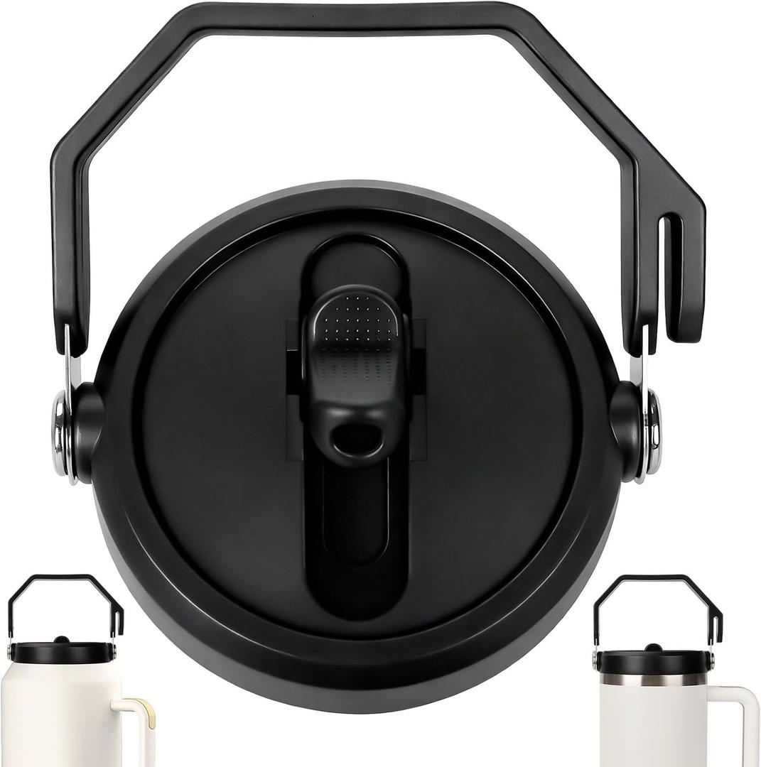 Flip Straw Lid for Stanley 40oz, Leak Proof Top Replacement with Handle for 40&64 oz Stanley Quencher and ProTour, Detachable No Spill Lids Reusable Lids Accessories for StanleyCup,Black