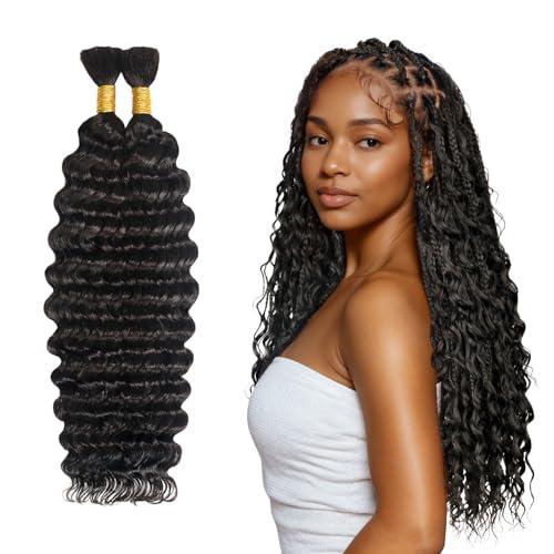 Human Blend Braiding Hair for Boho Braids 22 Inch Deep Wave Bulk Wet and Wavy No Weft Natural Wave Micro Braiding Hair 100g (1 Jet Black)