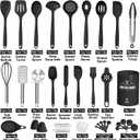 43 Pcs AIKKIL Kitchen Utensils Set, Heat Resistant Silicone Cooking Kitchen Utensils Set with Holder, Spoon, Spatula, Kitchen Gadgets Tools Set For Nonstick Cookware, Dishwasher(BPA Free, Black)
