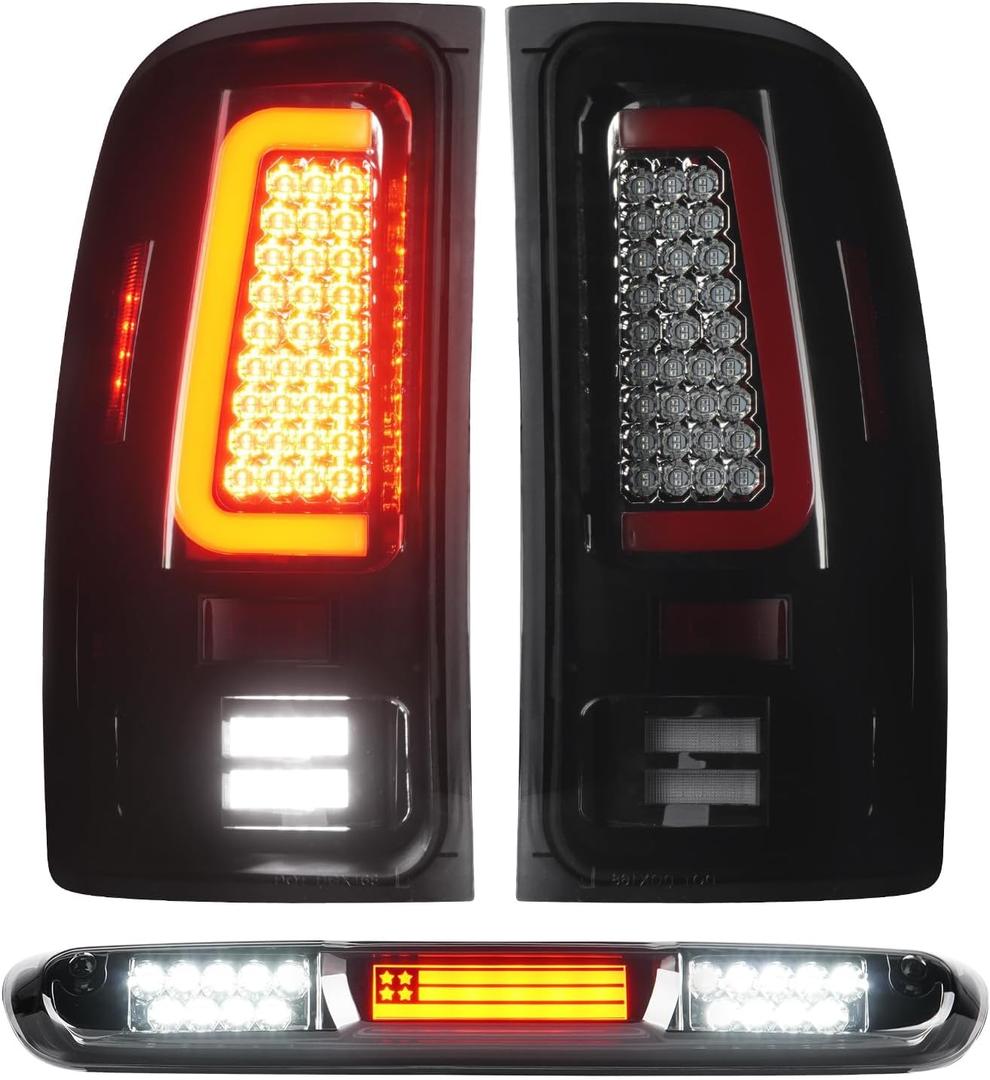 Tresound LED Tail Lights & 3rd Third Brake Cargo Lamp for GMC Sierra 1500 2007-2013 SLT, WT, SL, SLE, 2500 3500 HD 2007-2014 (Only for 3500HD with Single Rear Wheel Model), Chrome Housing Smoke Lens