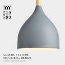 Modern Pendant Light, 6.6"x6.6"x7" Iron Hanging Fixture with Warm Oak Woodgrain, 15"-72" Adjustable Cord, E26 Socket, 4.7" Ceiling Canopy for Kitchen, Hallway  Ashwood Gray